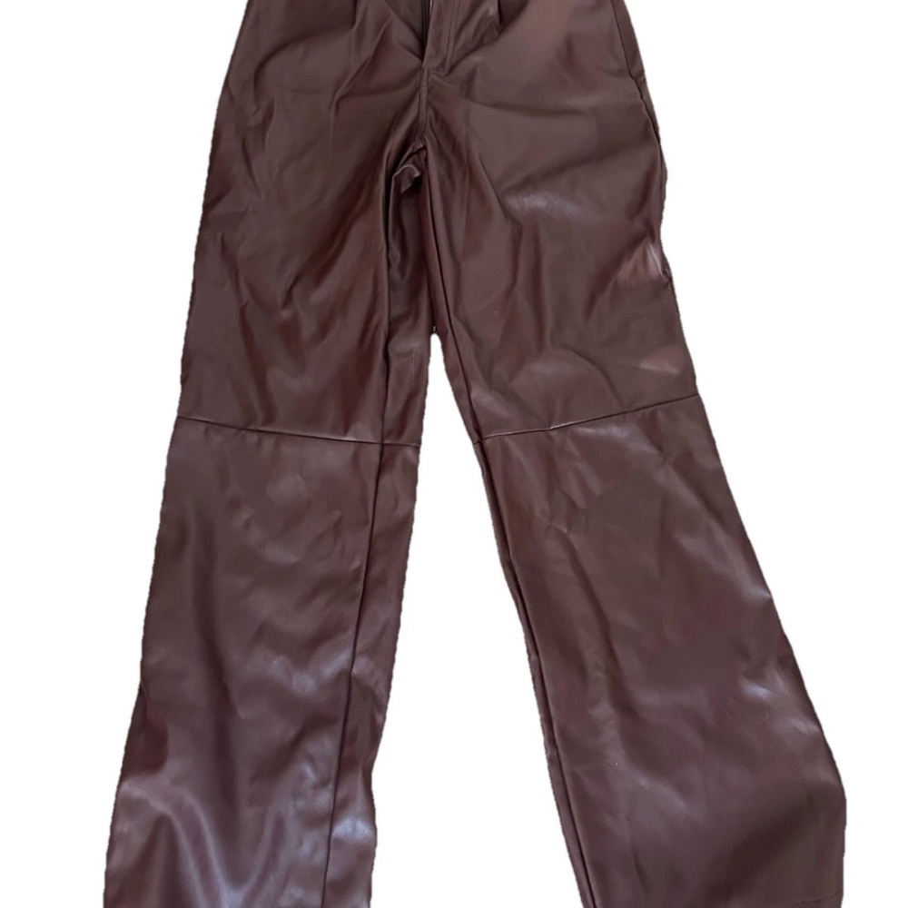 PrettyLittleThing Brown faux leather Wide Leg Pants size 6